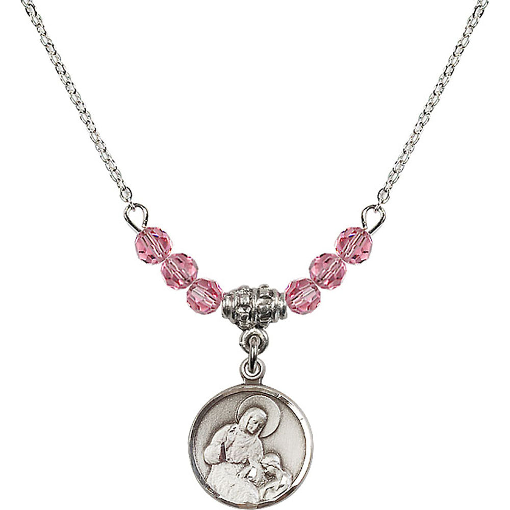 Sterling Silver Saint Ann Birthstone Necklace with Rose Beads - 0601