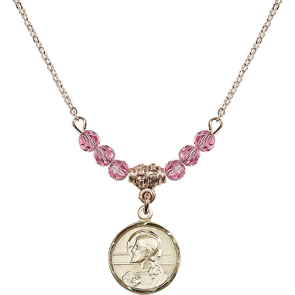 14kt Gold Filled Scapular Birthstone Necklace with Rose Beads - 0601