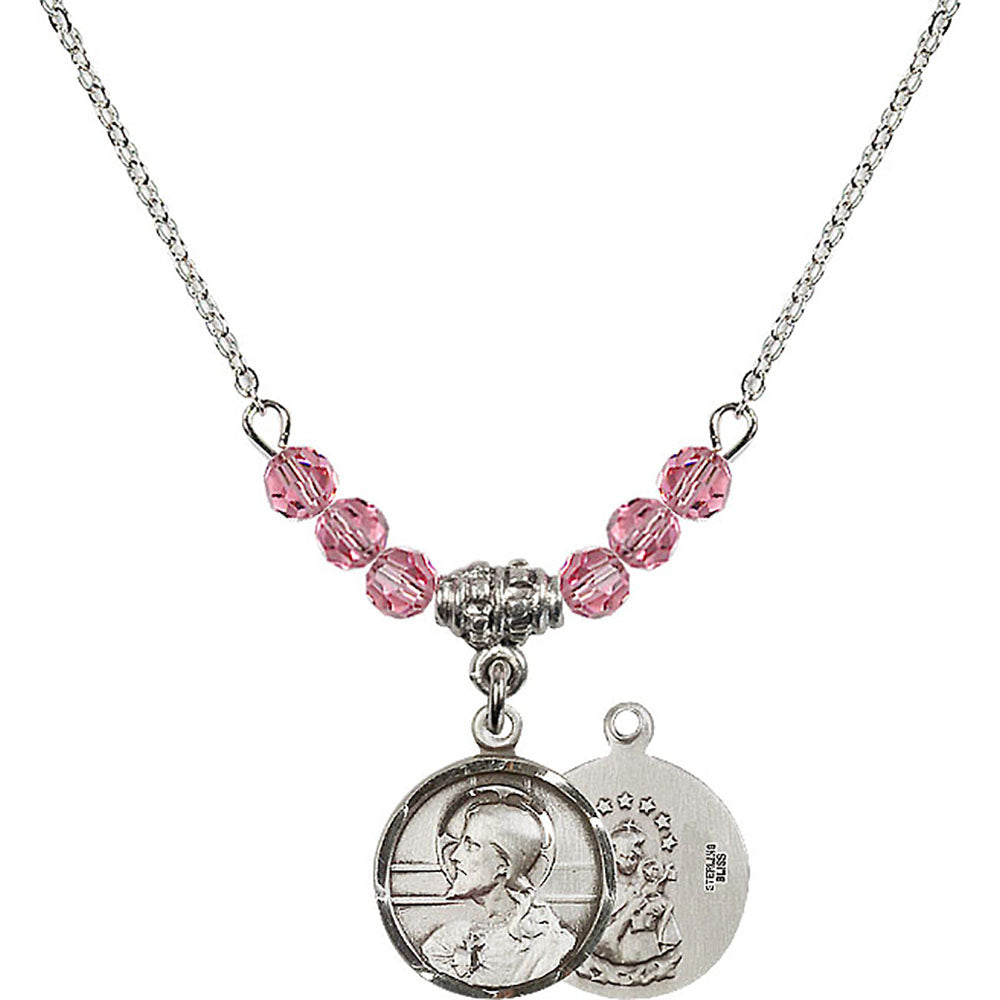 Sterling Silver Scapular Birthstone Necklace with Rose Beads - 0601