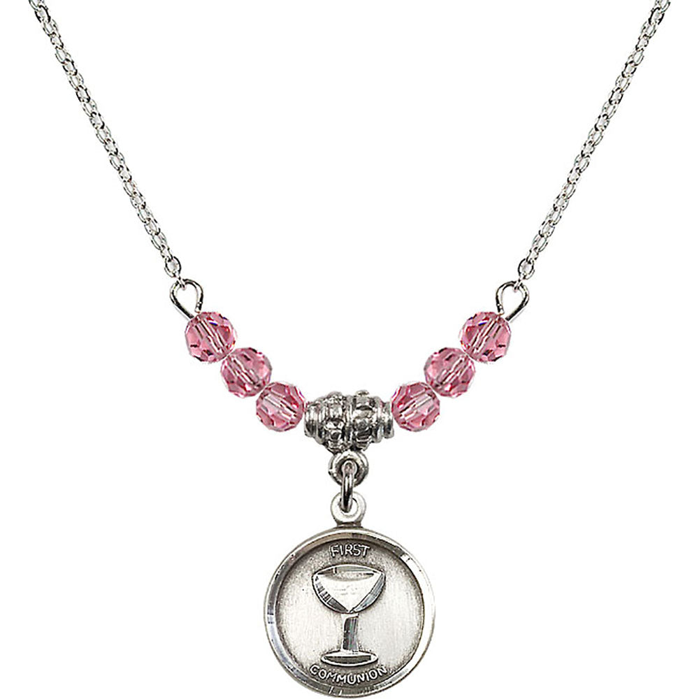 Sterling Silver Communion Birthstone Necklace with Rose Beads - 0601