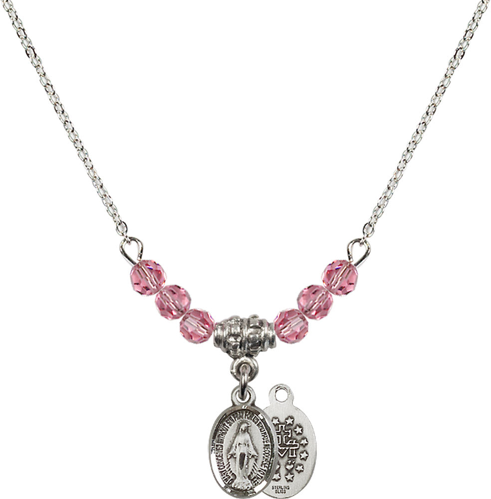 Sterling Silver Miraculous Birthstone Necklace with Rose Beads - 0702