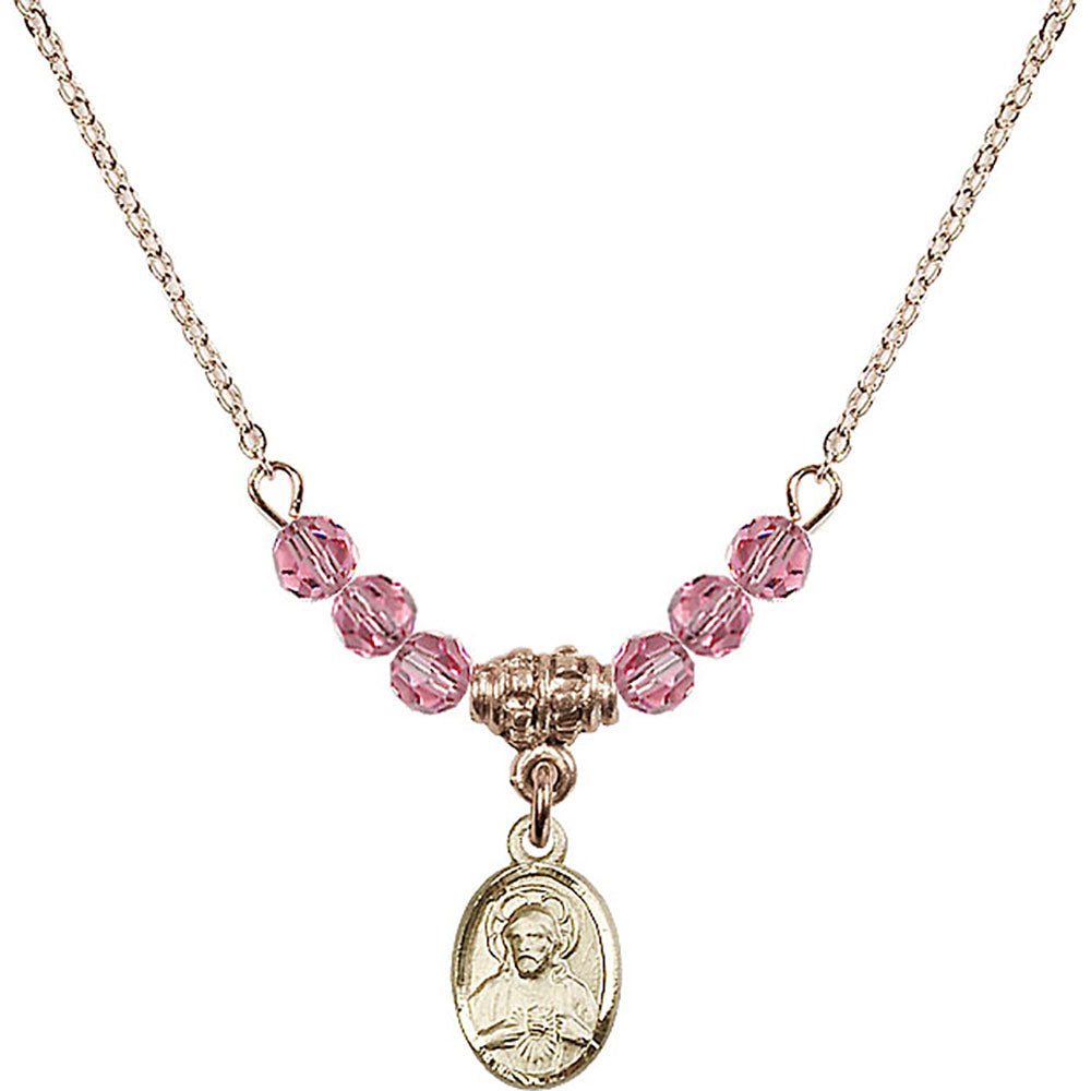 14kt Gold Filled Scapular Birthstone Necklace with Rose Beads - 0702