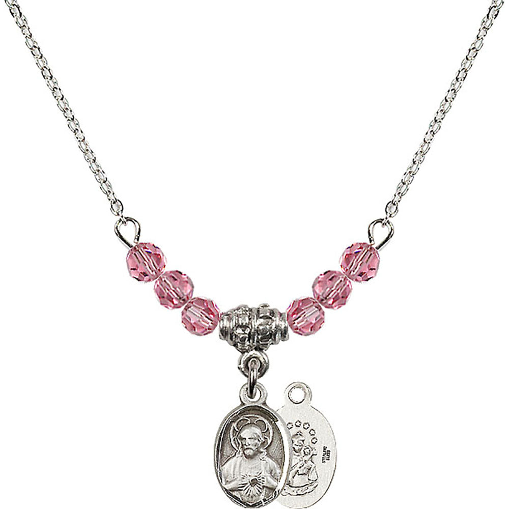 Sterling Silver Scapular Birthstone Necklace with Rose Beads - 0702