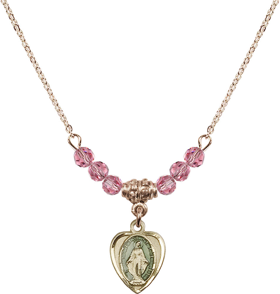 14kt Gold Filled Miraculous Birthstone Necklace with Rose Beads - 0706