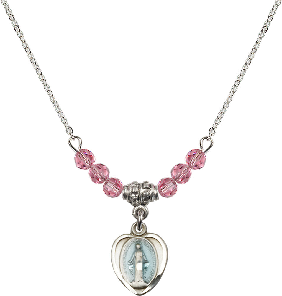 Sterling Silver Miraculous Birthstone Necklace with Rose Beads - 0706