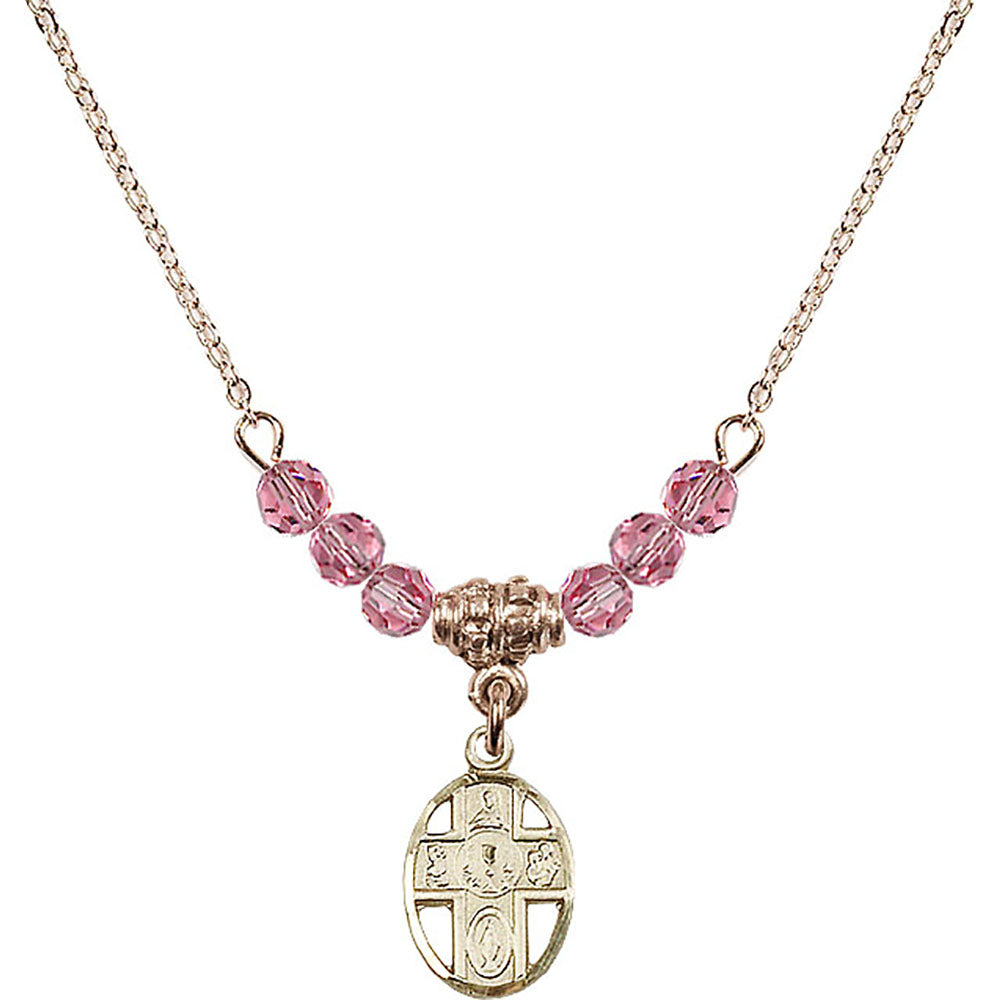 14kt Gold Filled 5-Way / Chalice Birthstone Necklace with Rose Beads - 0979