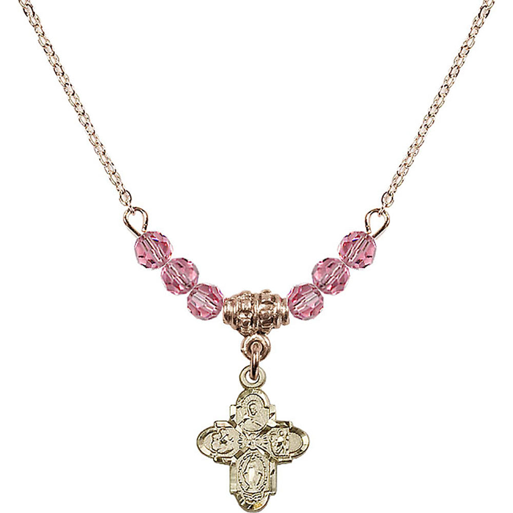 14kt Gold Filled 4-Way Birthstone Necklace with Rose Beads - 3143