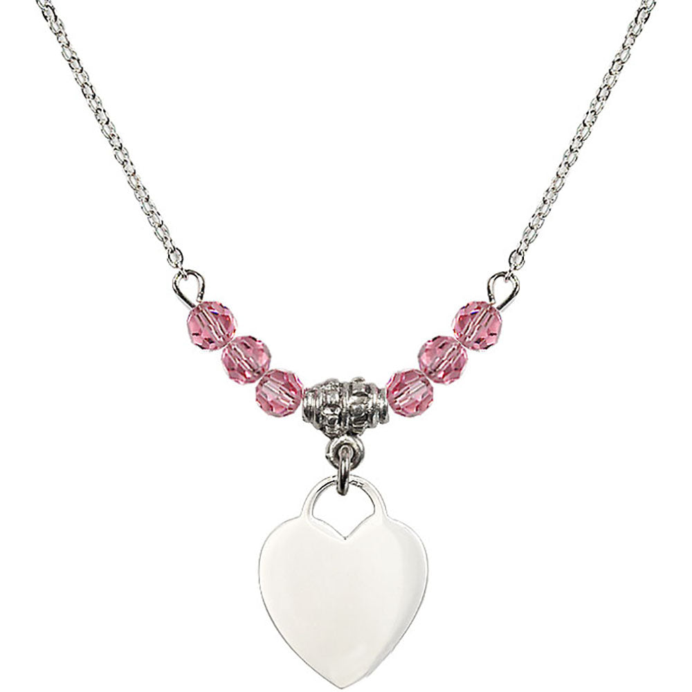 Sterling Silver Heart Birthstone Necklace with Rose Beads - 3400