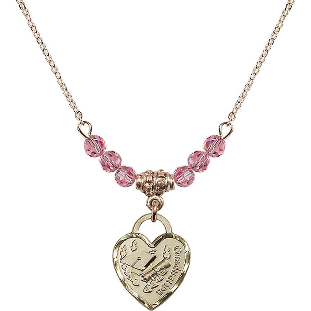 14kt Gold Filled Graduation Heart Birthstone Necklace with Rose Beads - 3406