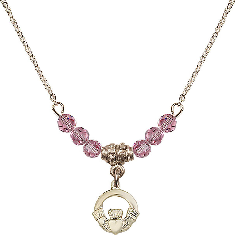 14kt Gold Filled Claddagh Birthstone Necklace with Rose Beads - 4113