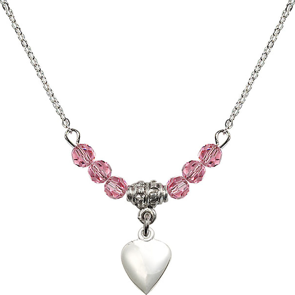 Sterling Silver Heart Birthstone Necklace with Rose Beads - 4158