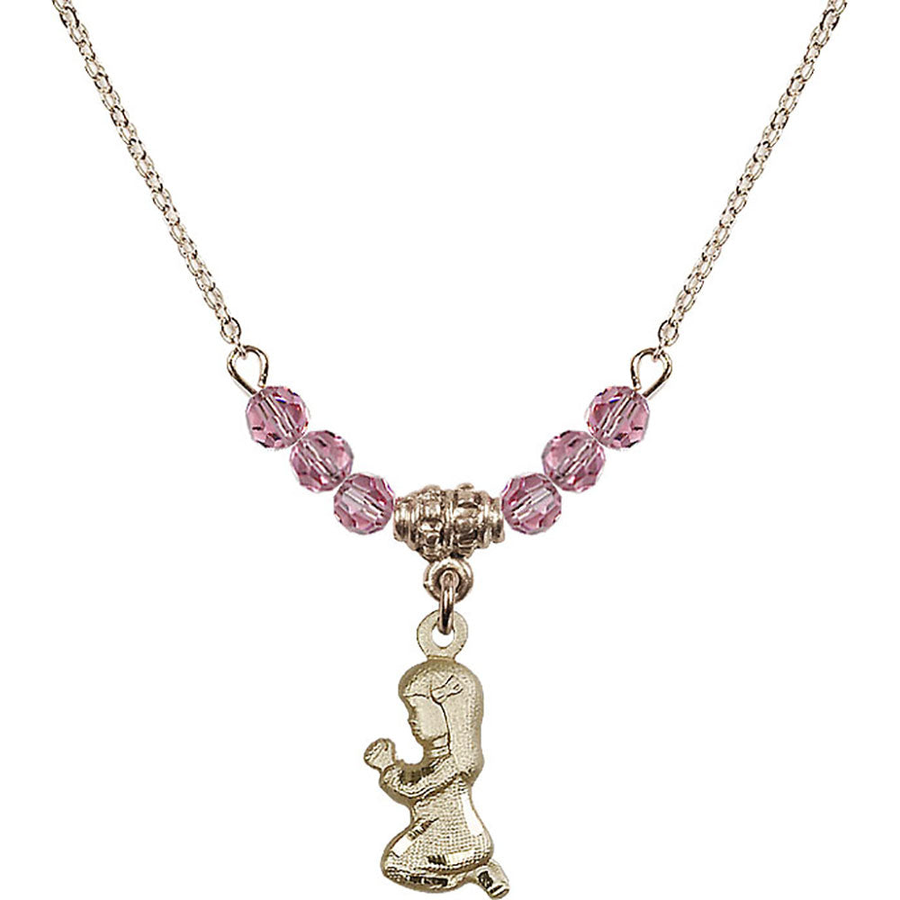 14kt Gold Filled Praying Girl Birthstone Necklace with Rose Beads - 4262