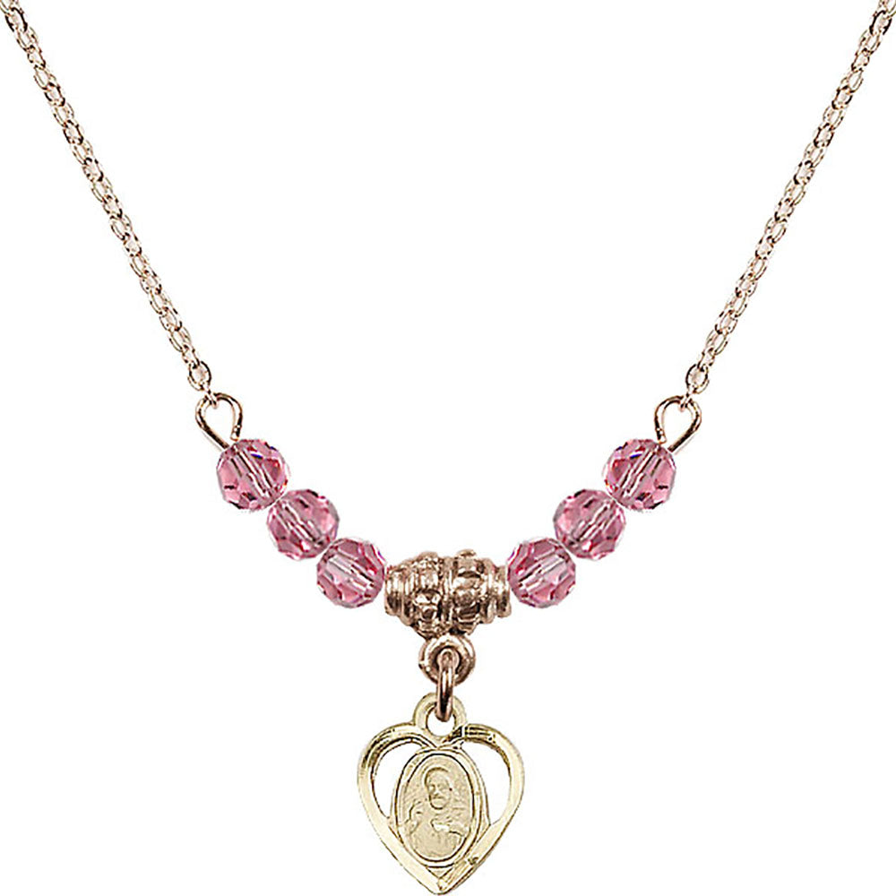 14kt Gold Filled Scapular Birthstone Necklace with Rose Beads - 5402
