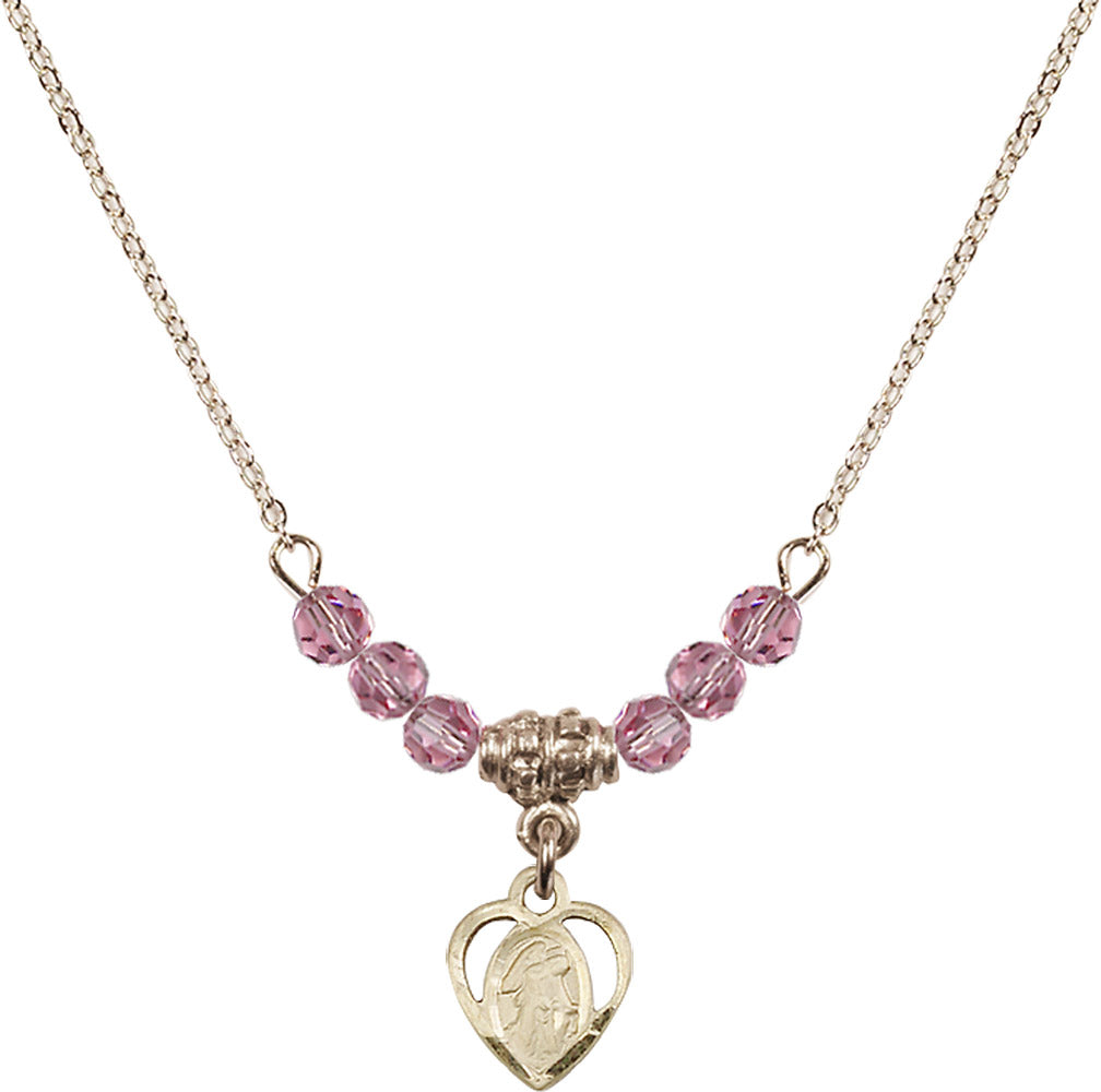14kt Gold Filled Guardian Angel Birthstone Necklace with Rose Beads - 5407