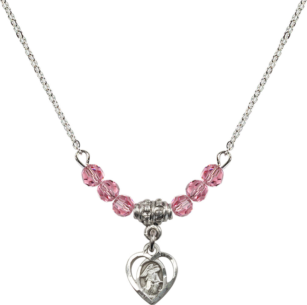 Sterling Silver Guardian Angel Birthstone Necklace with Rose Beads - 5407