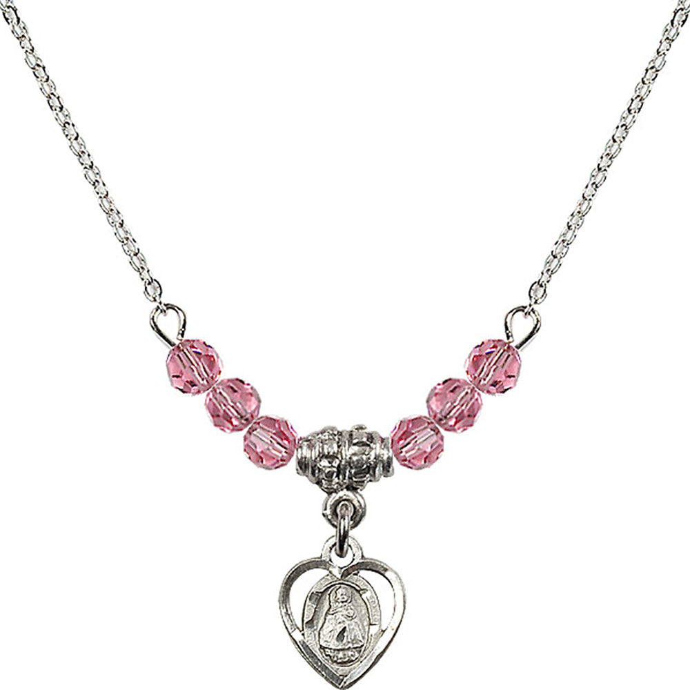 Sterling Silver Infant Birthstone Necklace with Rose Beads - 5413