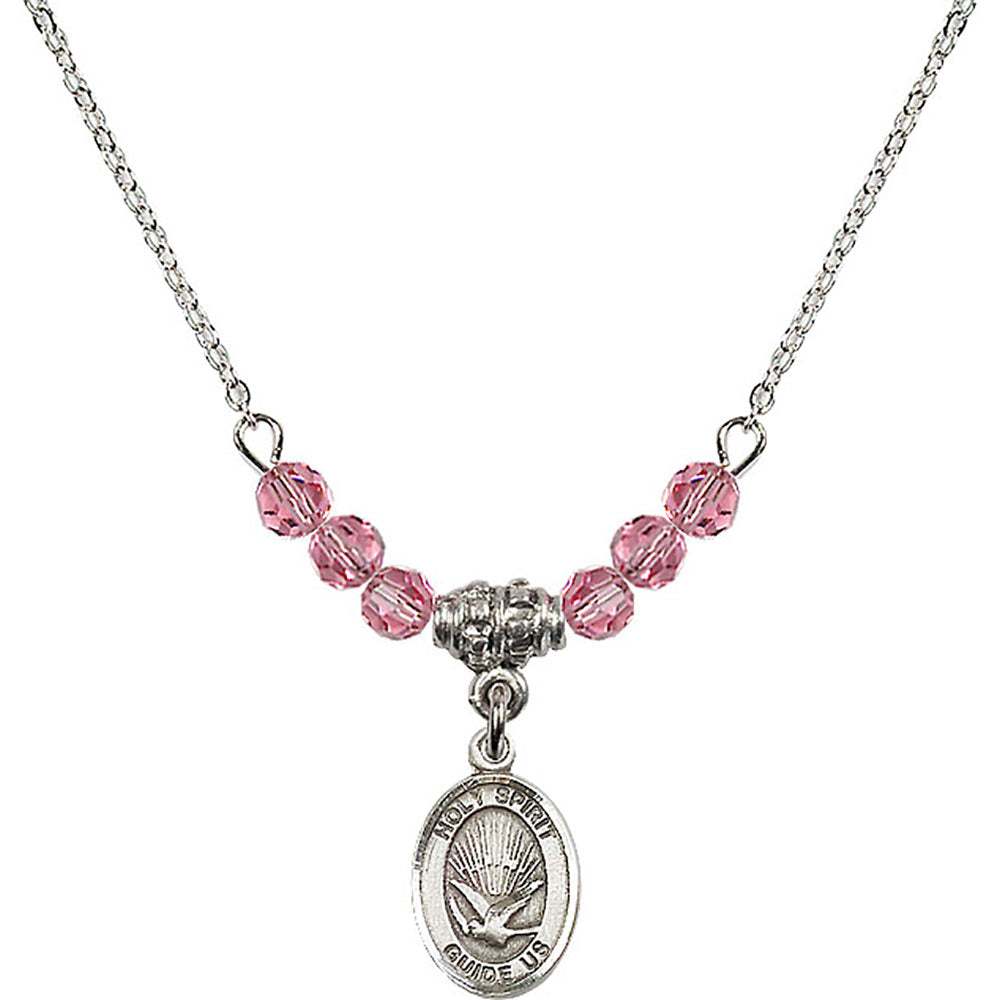 Sterling Silver Holy Spirit Birthstone Necklace with Rose Beads - 9044