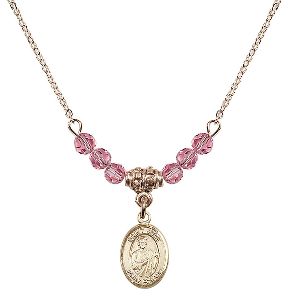 14kt Gold Filled Saint Jude Thaddeus Birthstone Necklace with Rose Beads - 9060