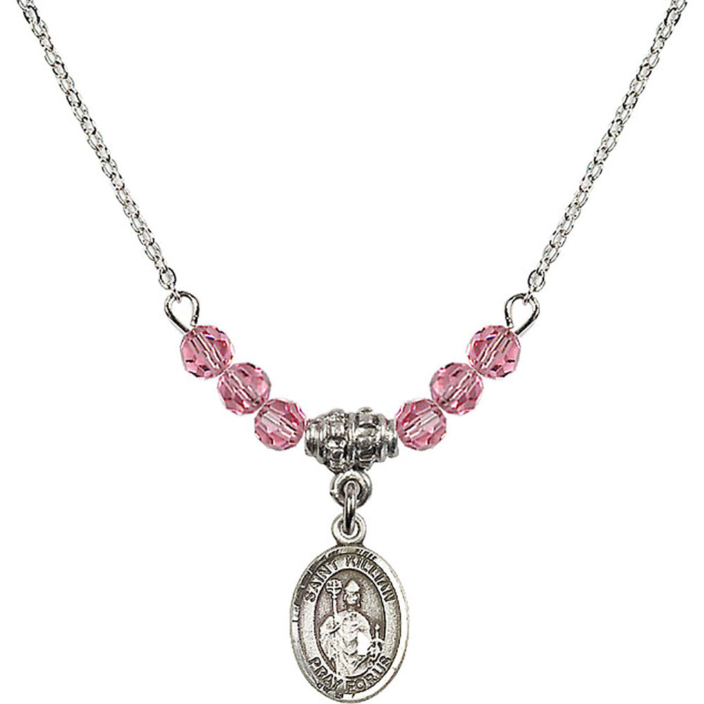 Sterling Silver Saint Kilian Birthstone Necklace with Rose Beads - 9067