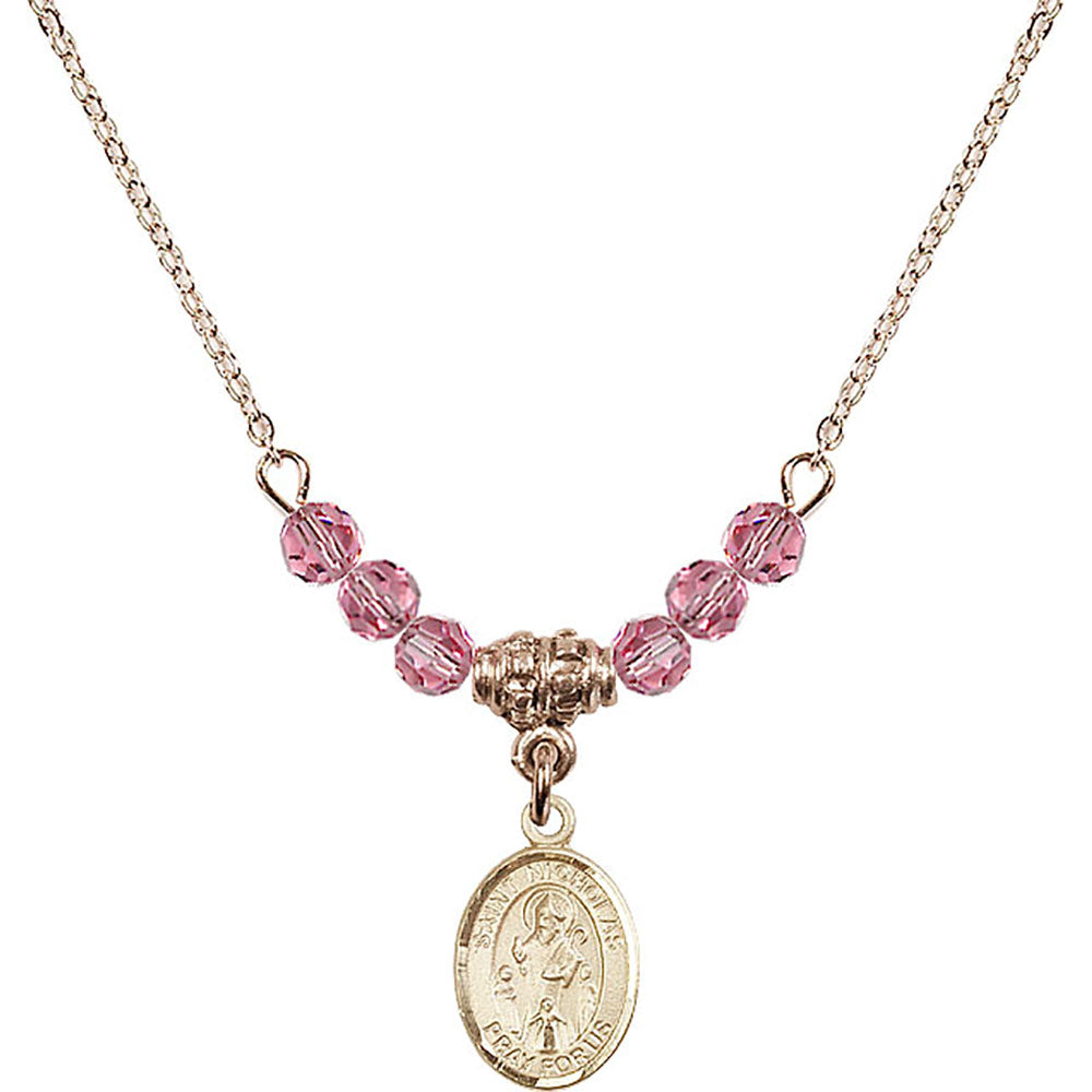 14kt Gold Filled Saint Nicholas Birthstone Necklace with Rose Beads - 9080