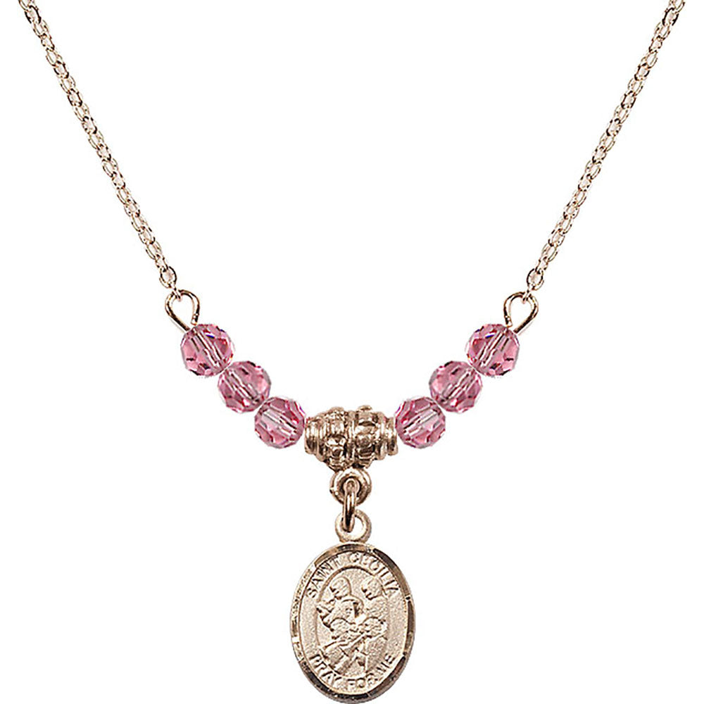 14kt Gold Filled Saint Cecilia / Marching Band Birthstone Necklace with Rose Beads - 9179