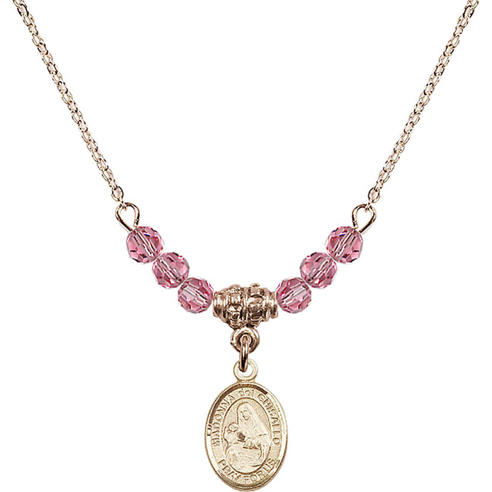 14kt Gold Filled Madonna del Ghisallo Birthstone Necklace with Rose Beads - 9203