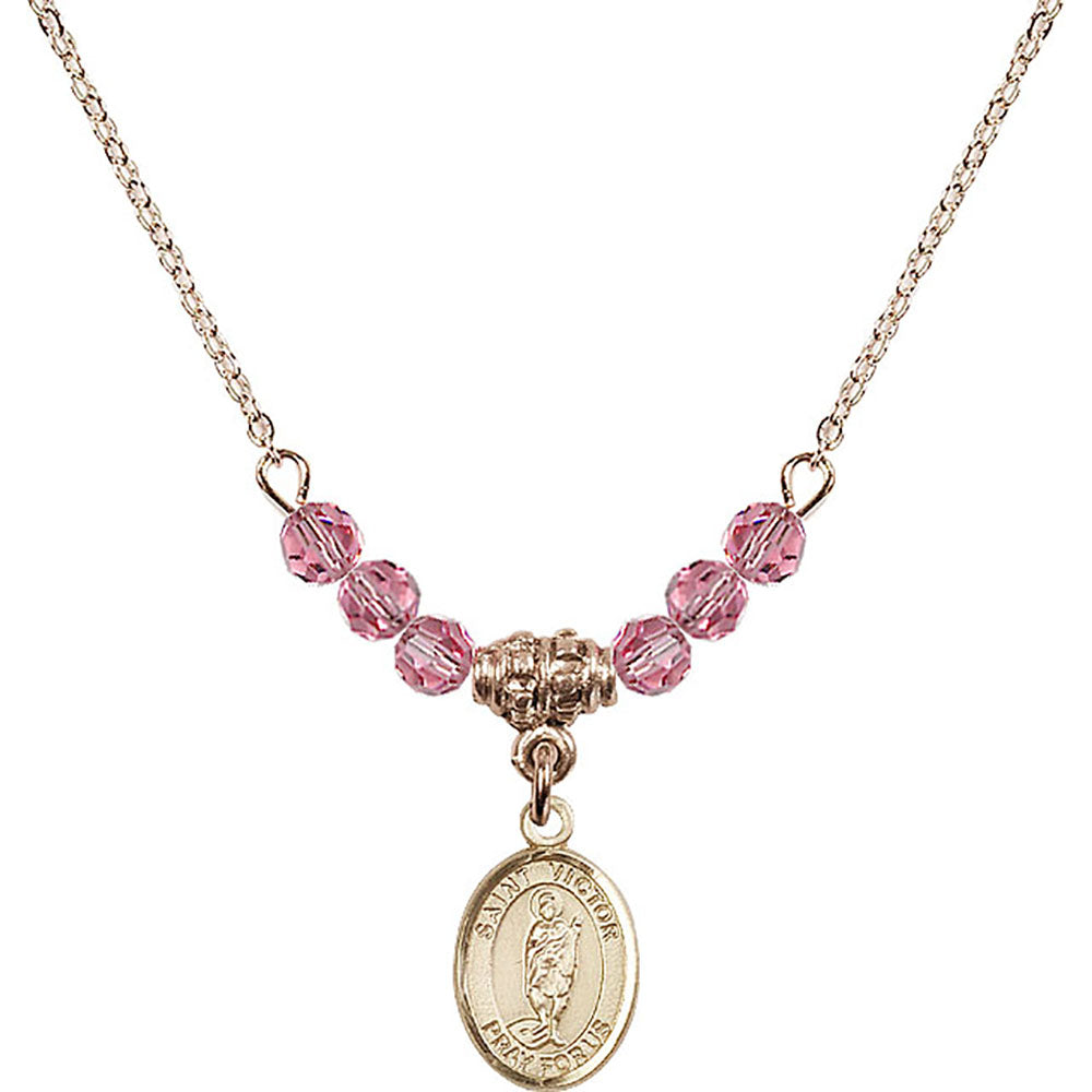 14kt Gold Filled Saint Victor of Marseilles Birthstone Necklace with Rose Beads - 9223