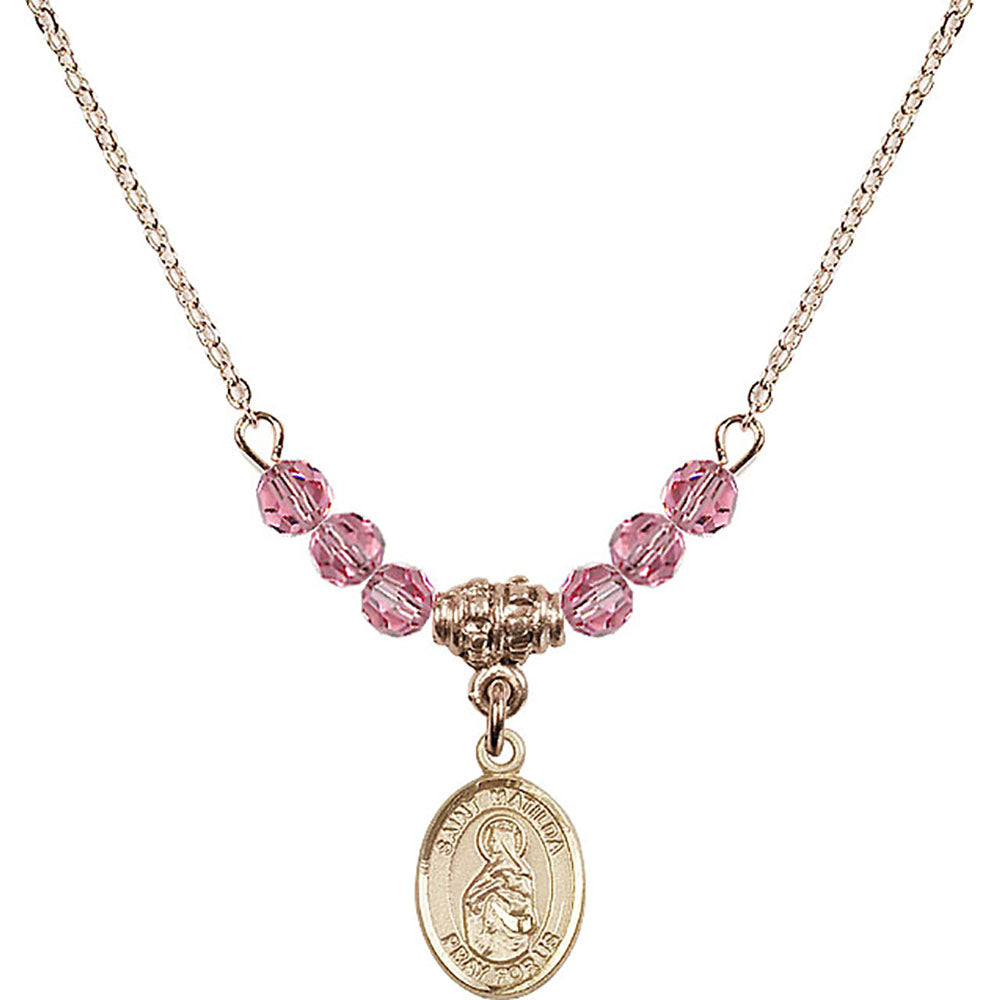 14kt Gold Filled Saint Matilda Birthstone Necklace with Rose Beads - 9239