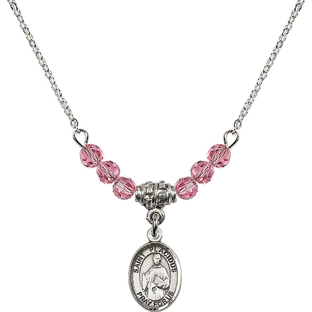 Sterling Silver Saint Placidus Birthstone Necklace with Rose Beads - 9240
