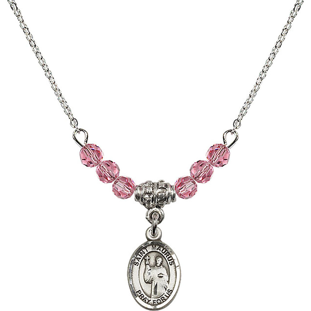 Sterling Silver Saint Maurus Birthstone Necklace with Rose Beads - 9241