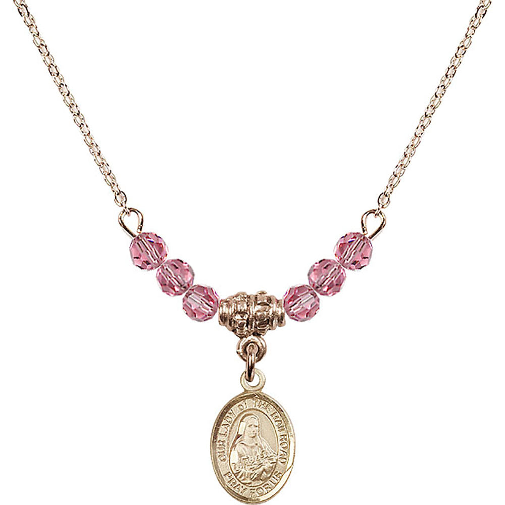 14kt Gold Filled Our Lady of the Railroad Birthstone Necklace with Rose Beads - 9247