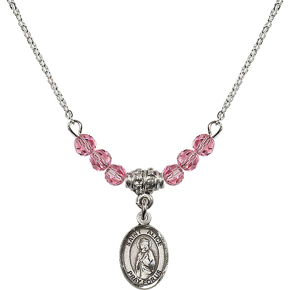 Sterling Silver Saint Alice Birthstone Necklace with Rose Beads - 9248