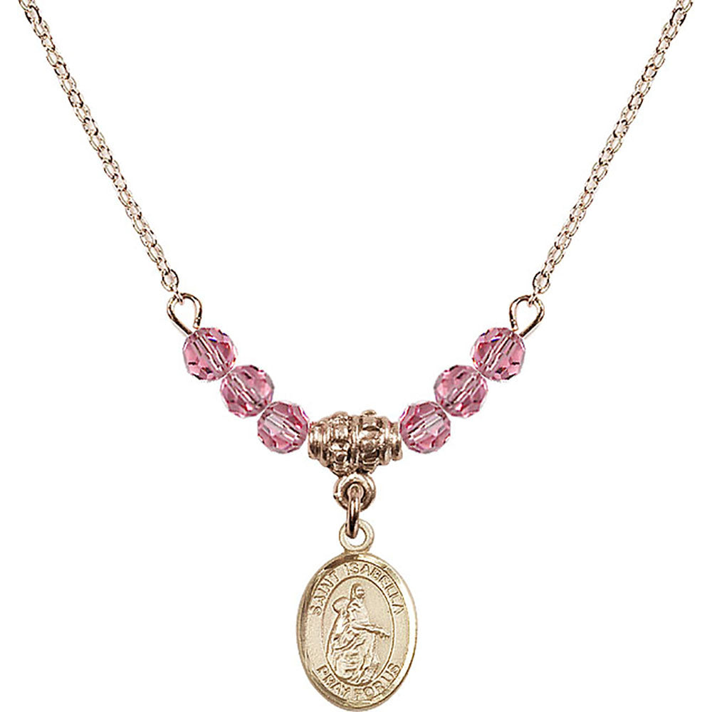 14kt Gold Filled Saint Isabella of Portugal Birthstone Necklace with Rose Beads - 9250