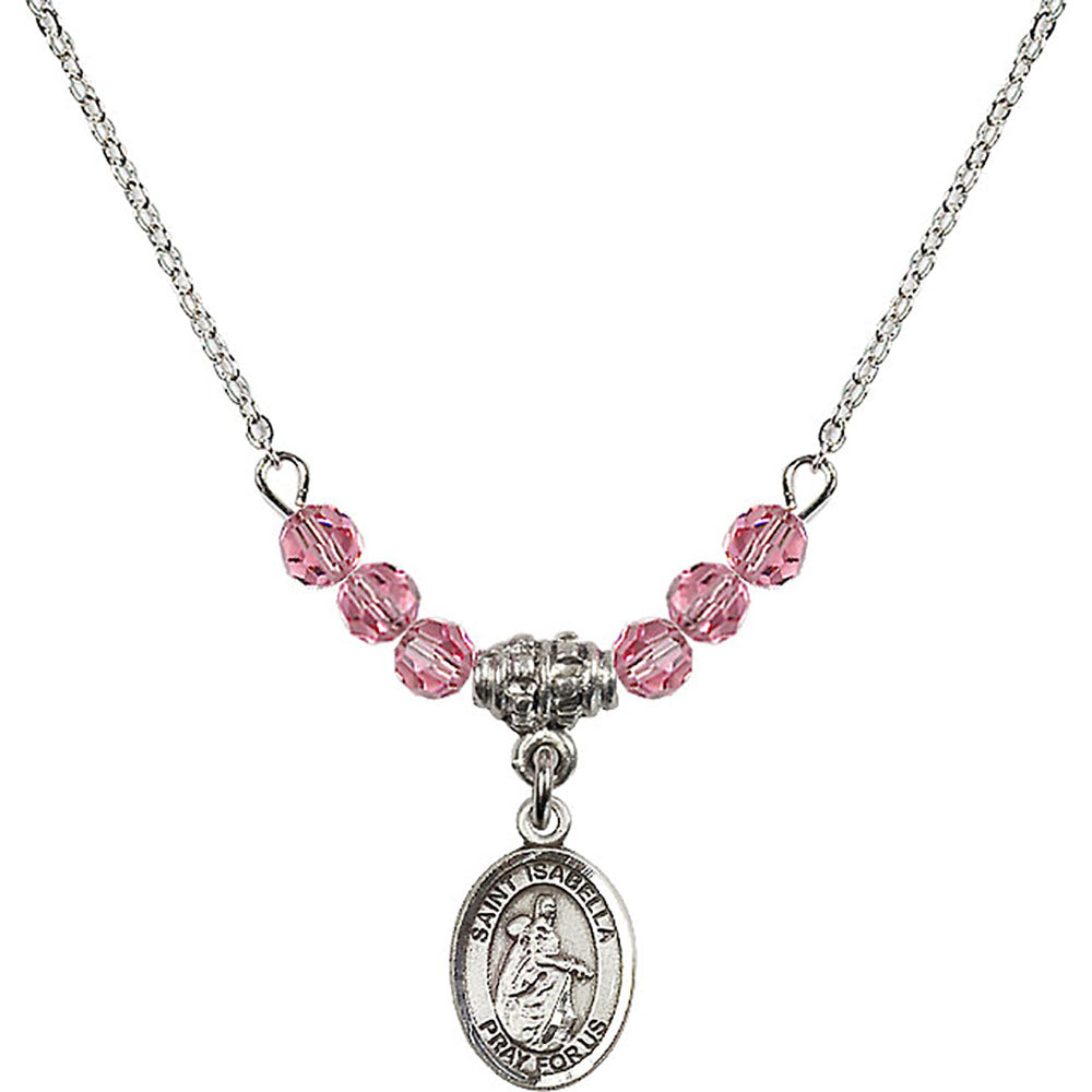 Sterling Silver Saint Isabella of Portugal Birthstone Necklace with Rose Beads - 9250