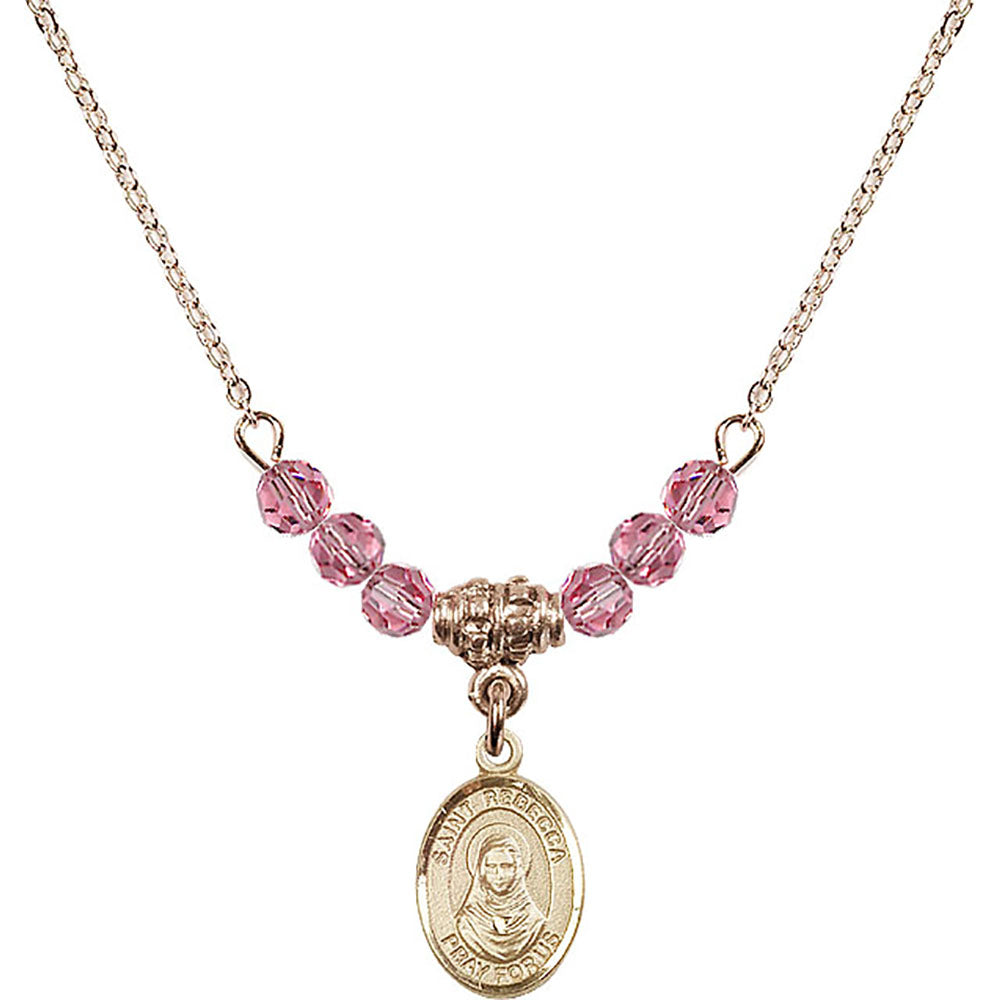 14kt Gold Filled Saint Rebecca Birthstone Necklace with Rose Beads - 9252