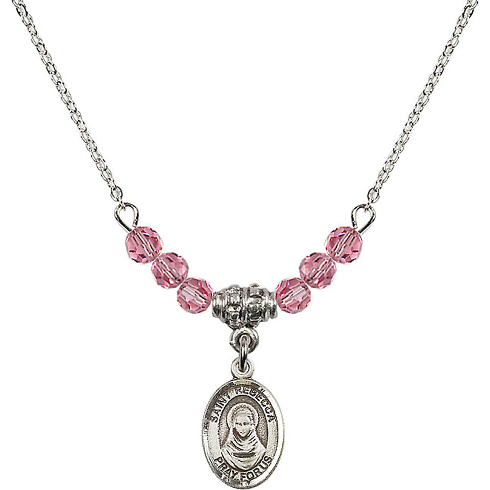 Sterling Silver Saint Rebecca Birthstone Necklace with Rose Beads - 9252