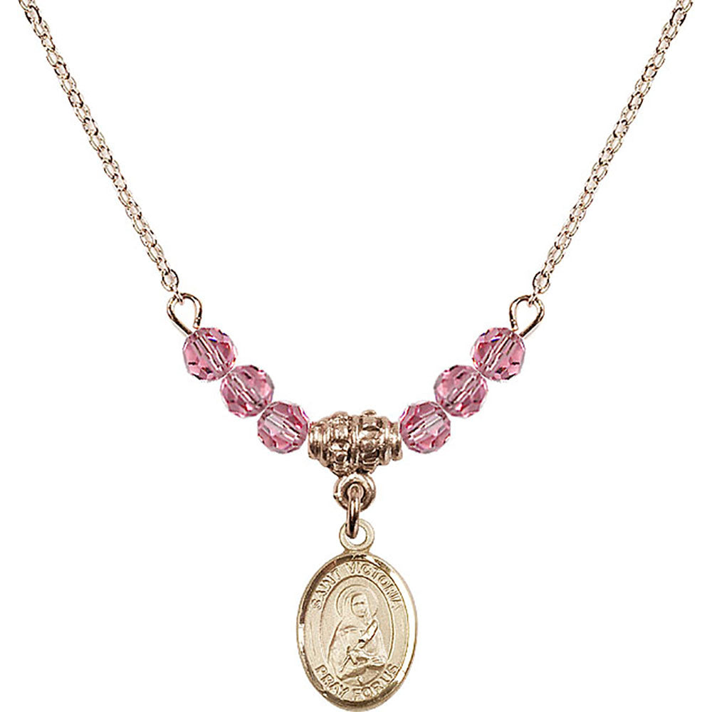 14kt Gold Filled Saint Victoria Birthstone Necklace with Rose Beads - 9253