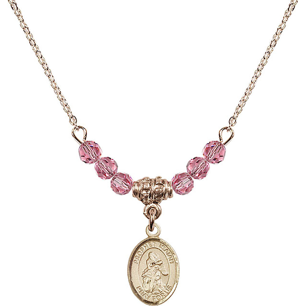 14kt Gold Filled Saint Isaiah Birthstone Necklace with Rose Beads - 9258