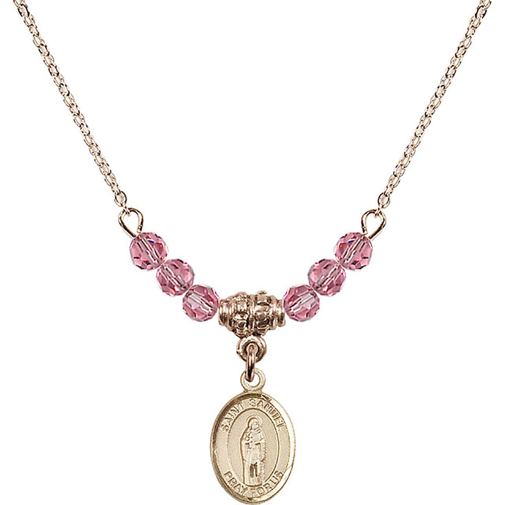 14kt Gold Filled Saint Samuel Birthstone Necklace with Rose Beads - 9259