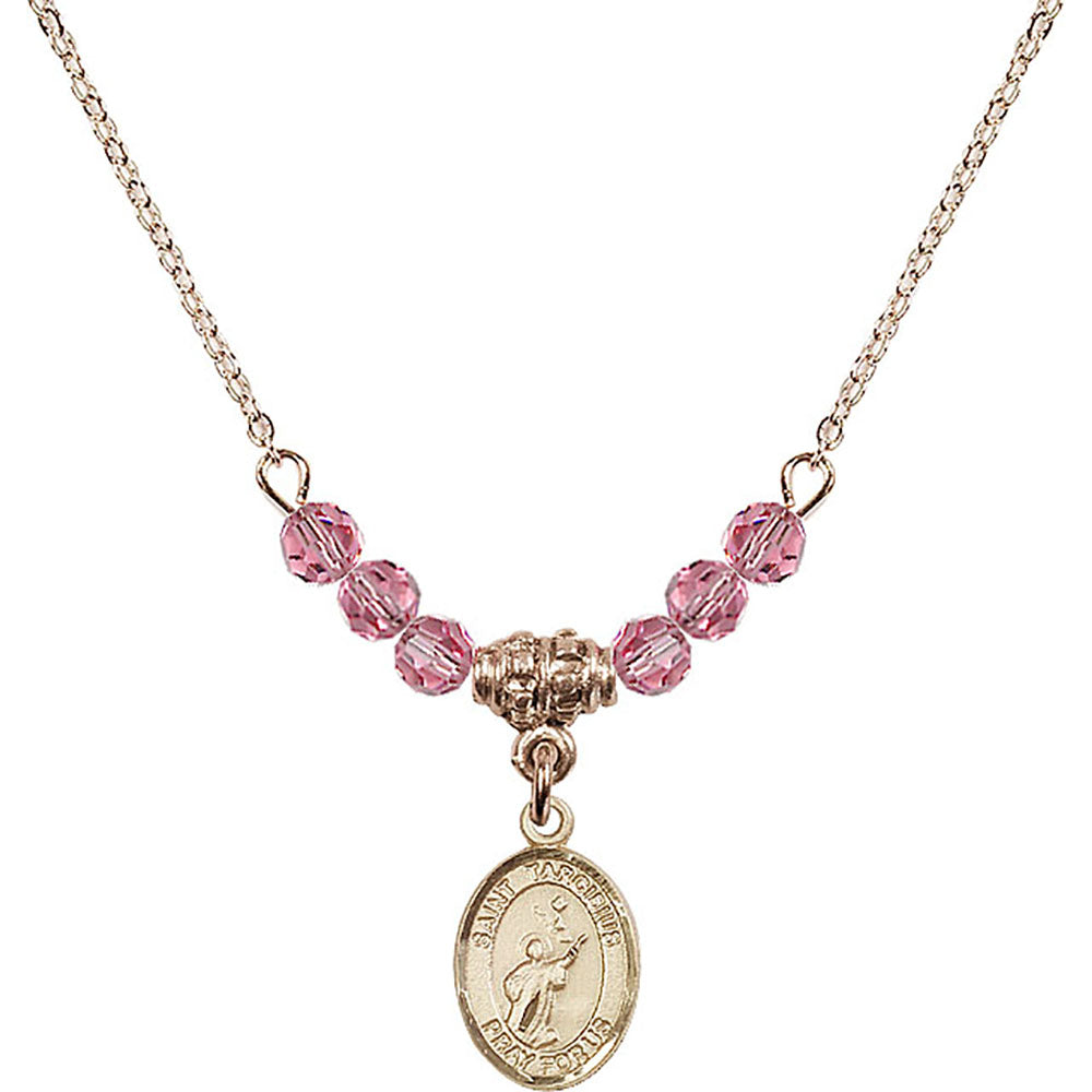 14kt Gold Filled Saint Tarcisius Birthstone Necklace with Rose Beads - 9261