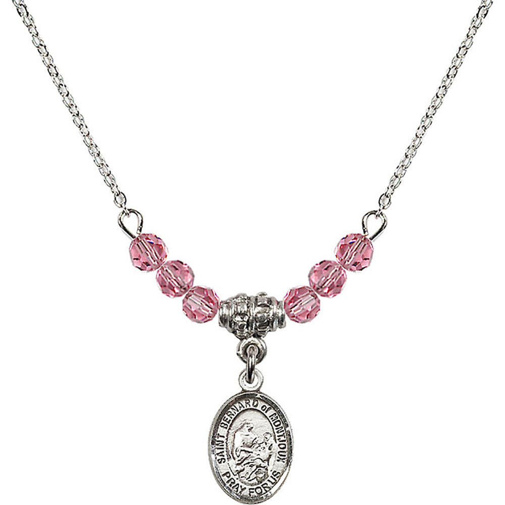 Sterling Silver Saint Bernard of Montjoux Birthstone Necklace with Rose Beads - 9264