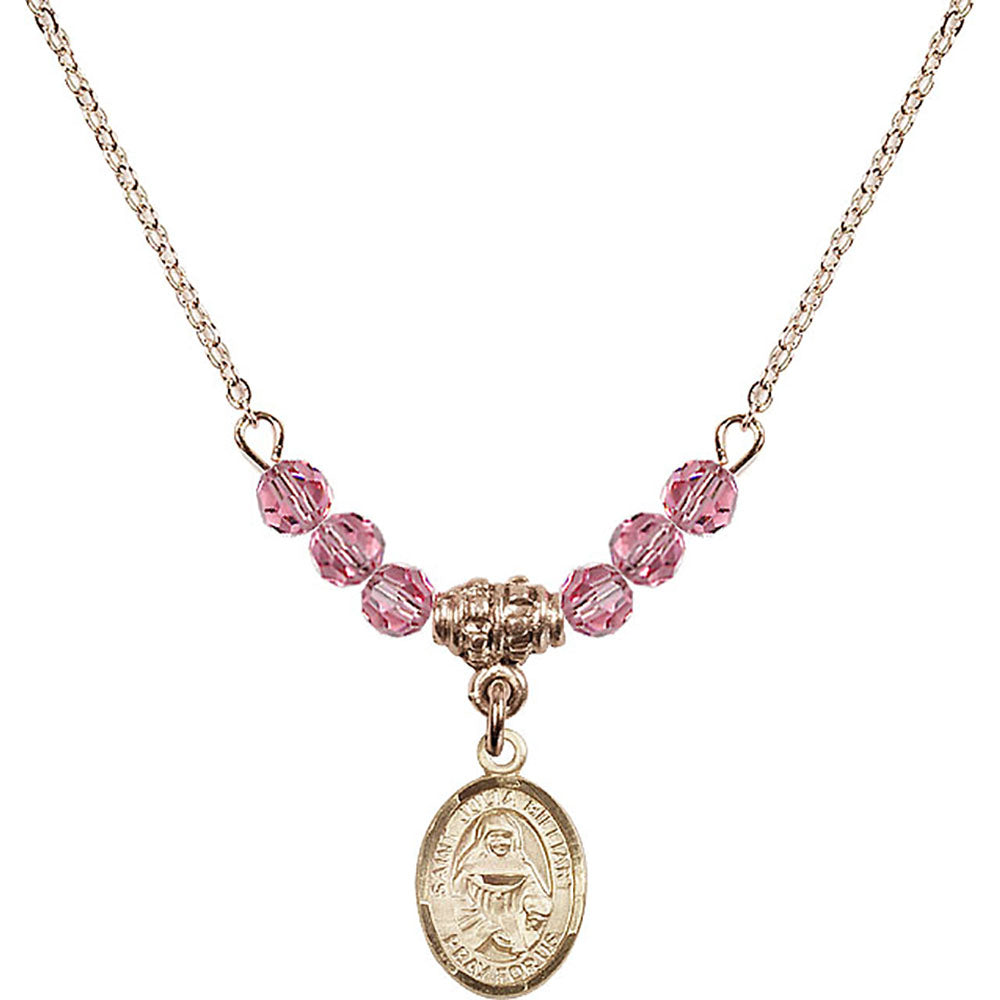 14kt Gold Filled Saint Julia Billiart Birthstone Necklace with Rose Beads - 9267