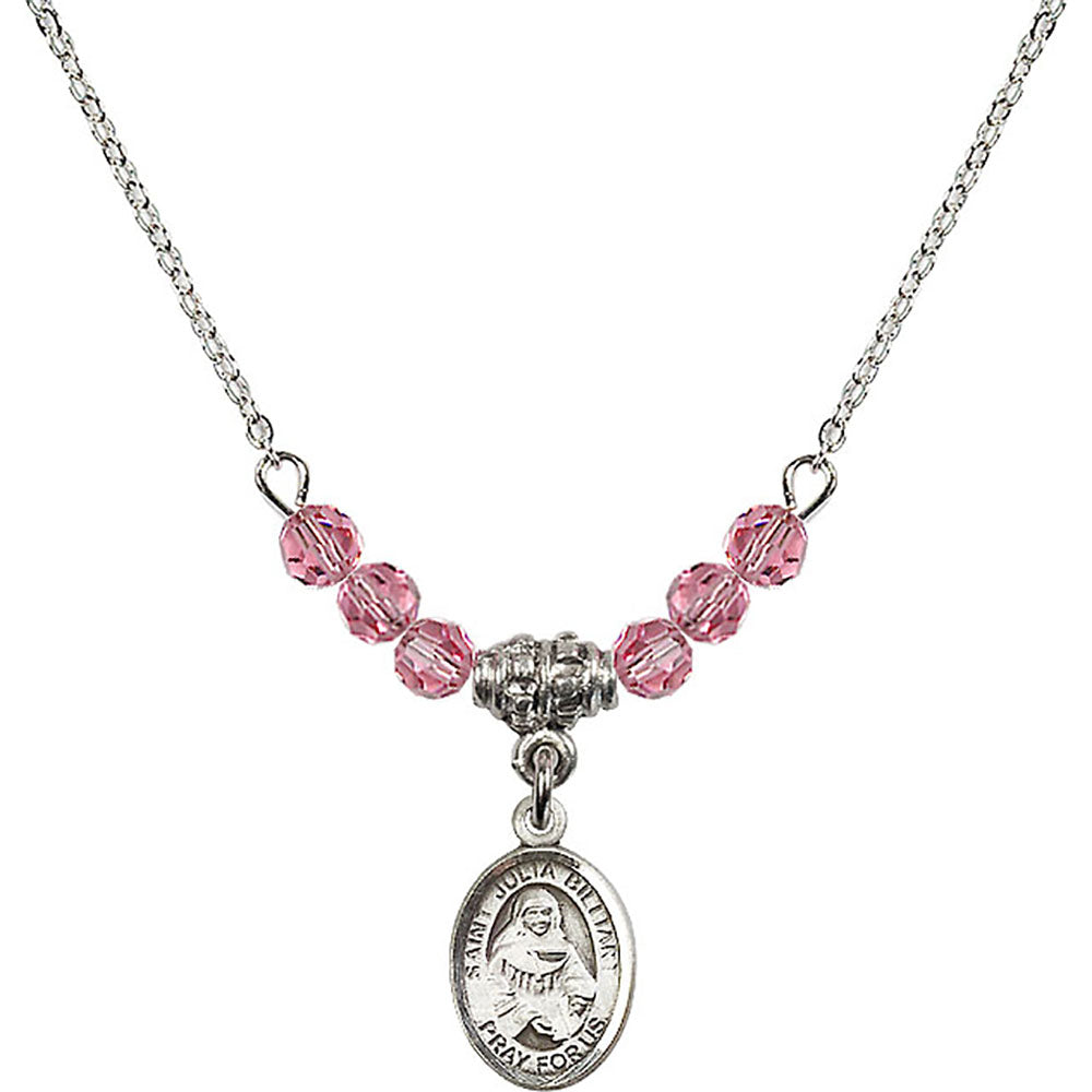 Sterling Silver Saint Julia Billiart Birthstone Necklace with Rose Beads - 9267