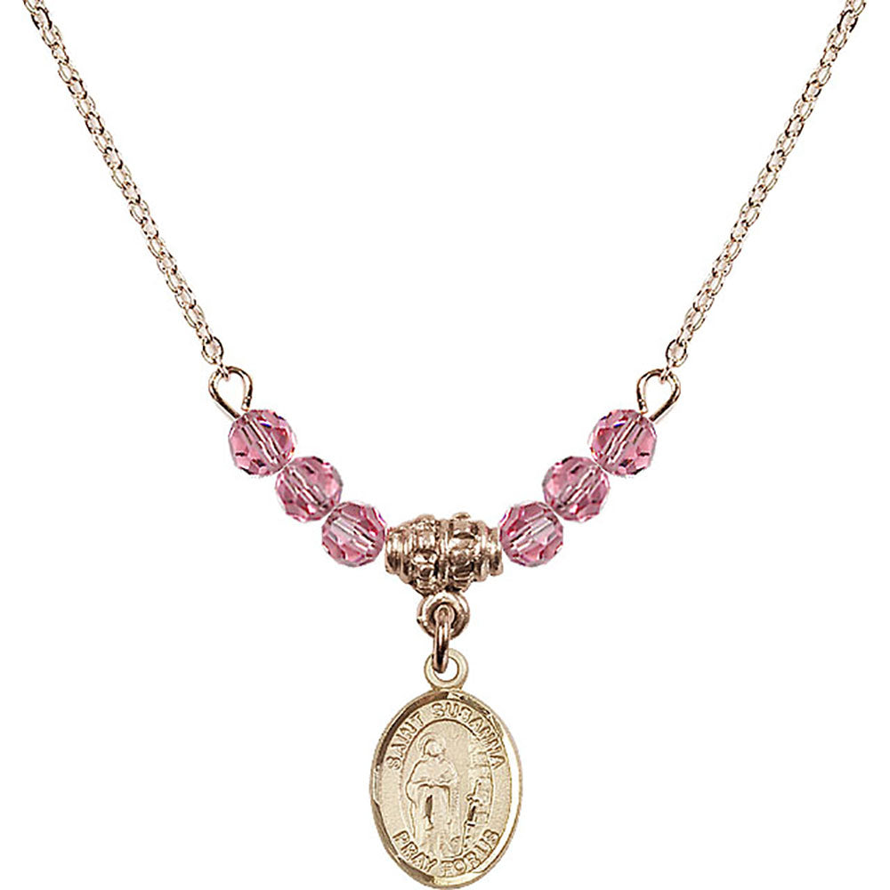 14kt Gold Filled Saint Susanna Birthstone Necklace with Rose Beads - 9280