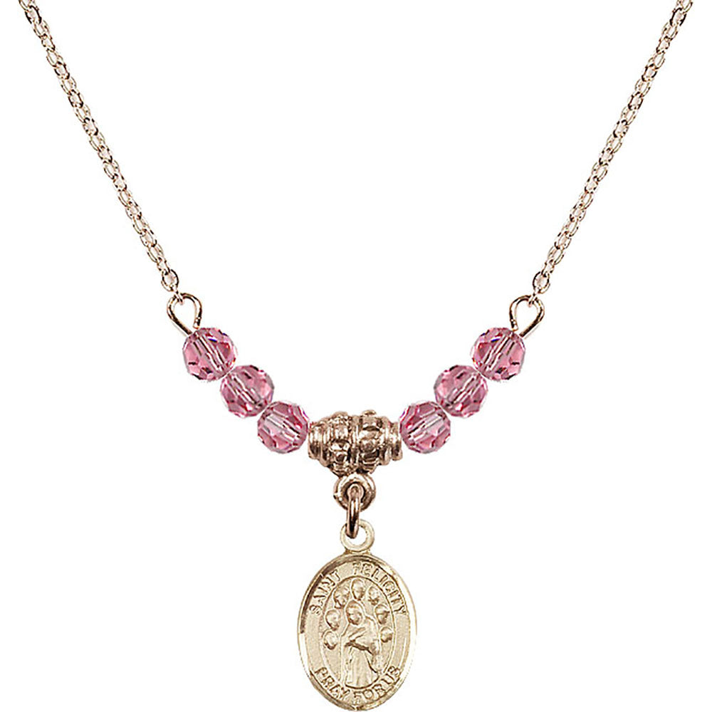 14kt Gold Filled Saint Felicity Birthstone Necklace with Rose Beads - 9341