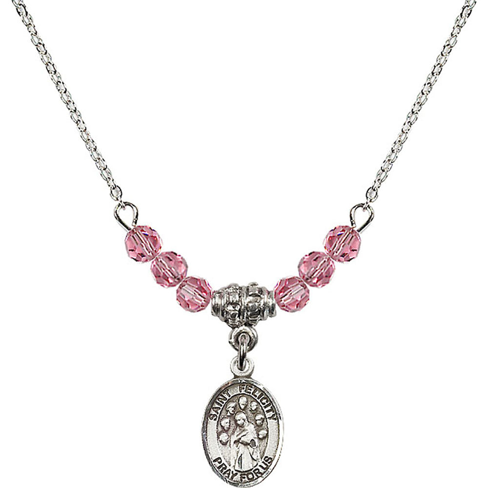 Sterling Silver Saint Felicity Birthstone Necklace with Rose Beads - 9341