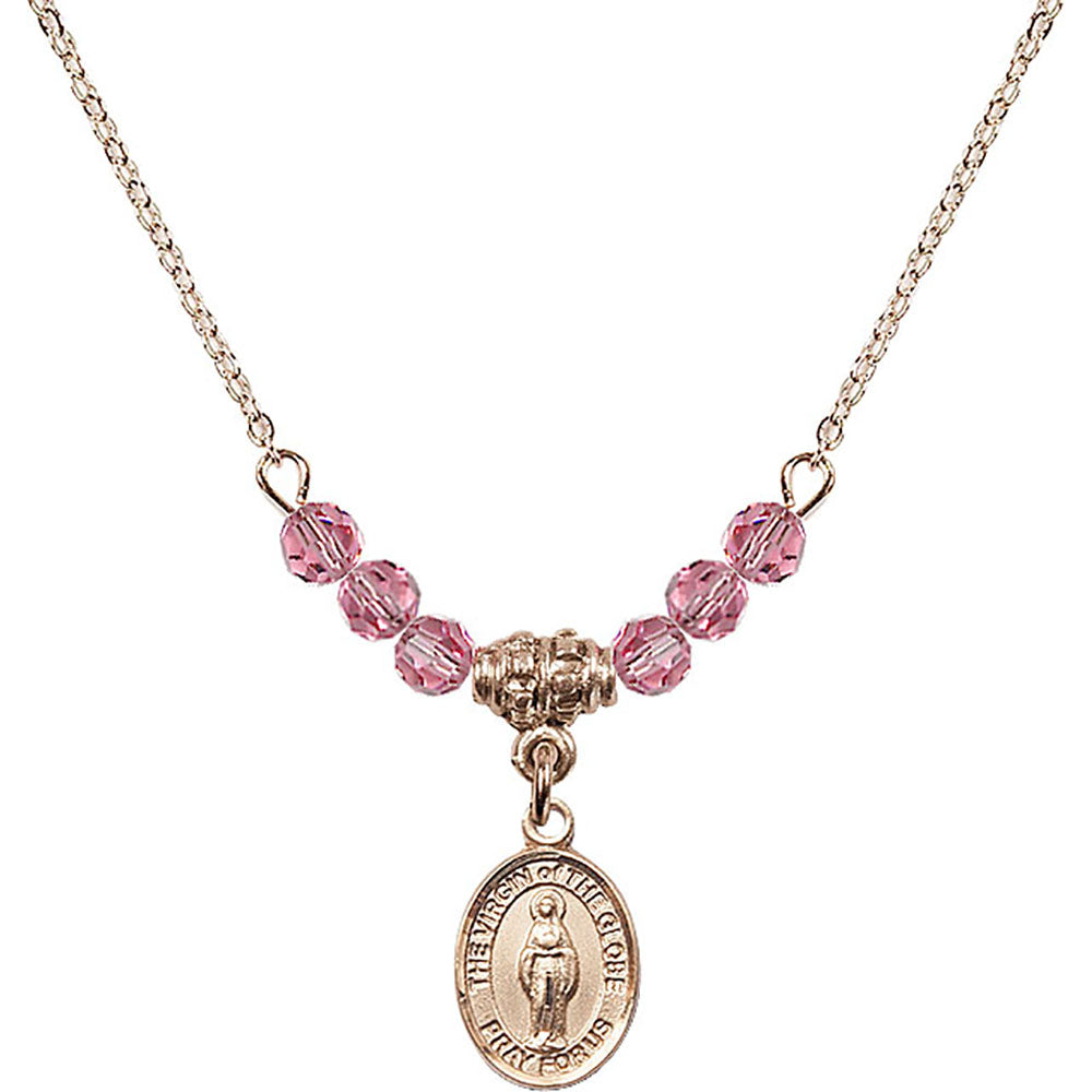 14kt Gold Filled Virgin of the Globe Birthstone Necklace with Rose Beads - 9345