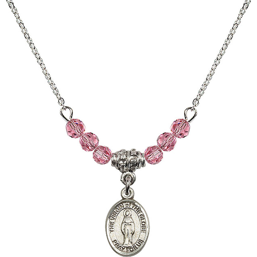 Sterling Silver Virgin of the Globe Birthstone Necklace with Rose Beads - 9345