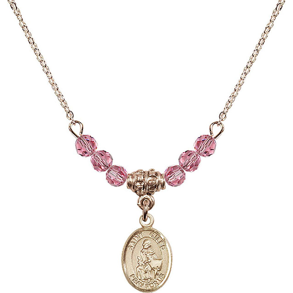 14kt Gold Filled Saint Giles Birthstone Necklace with Rose Beads - 9349