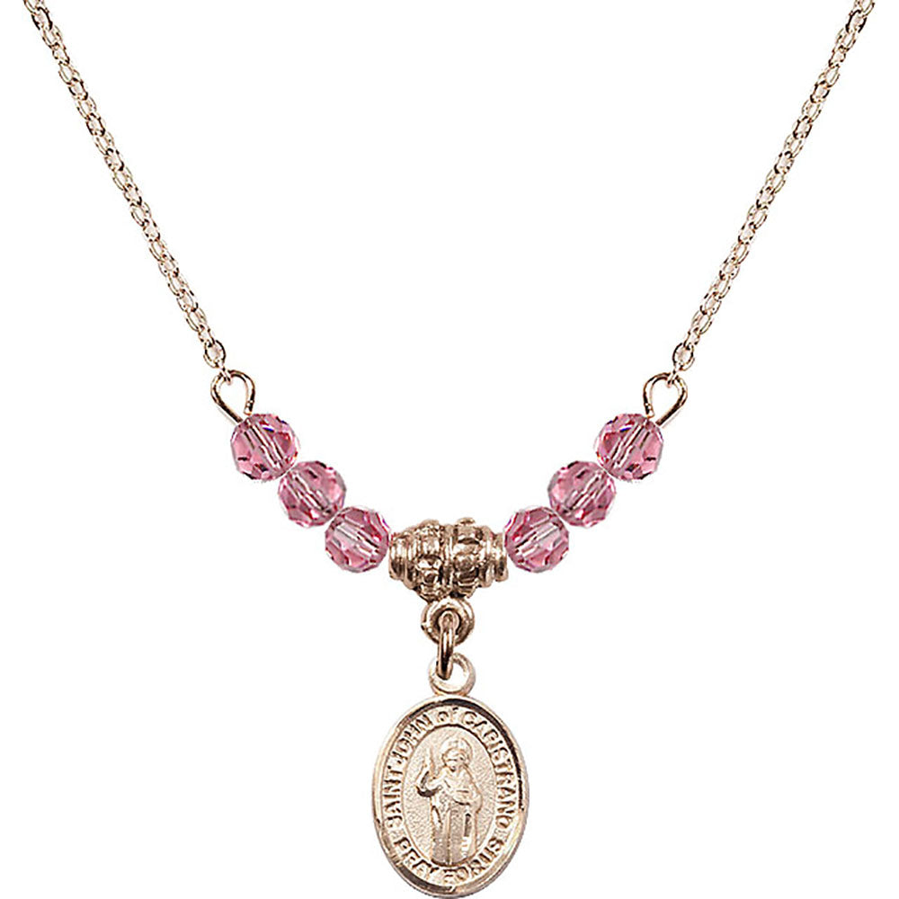 14kt Gold Filled Saint John of Capistrano Birthstone Necklace with Rose Beads - 9350